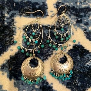 Two pairs of sterling silver and real turquoise earrings